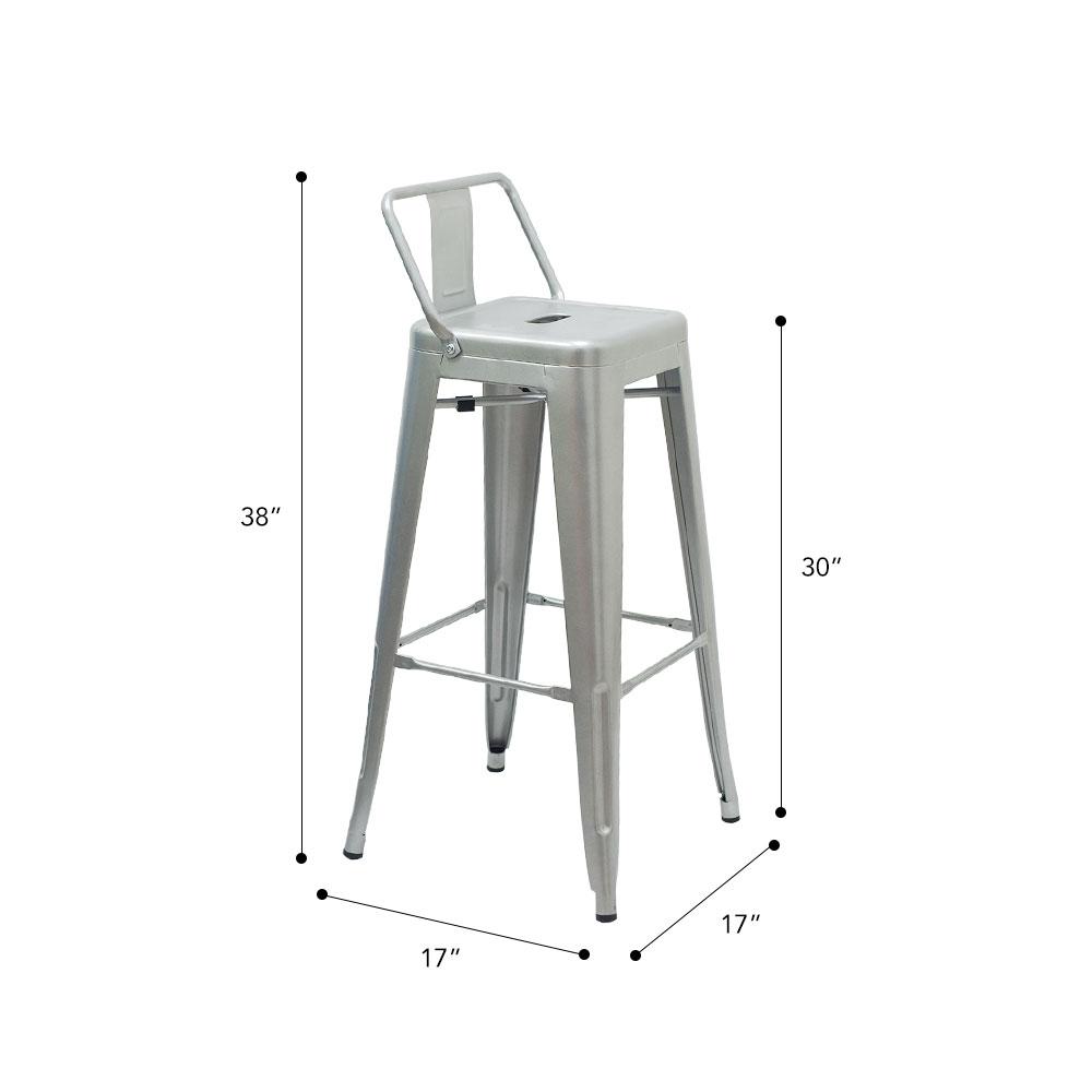 Marais A Bar Stool with Low Back #color_Flash Silver