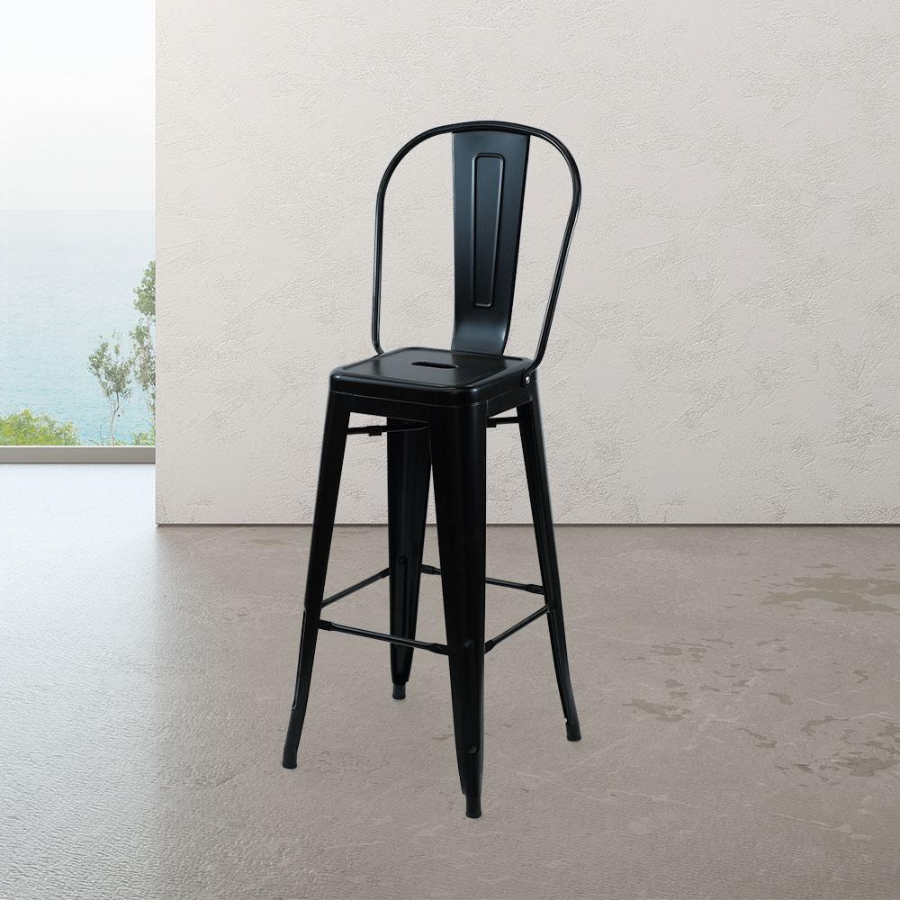 Marais A Cafe Bar Stool with High Back #color_Black