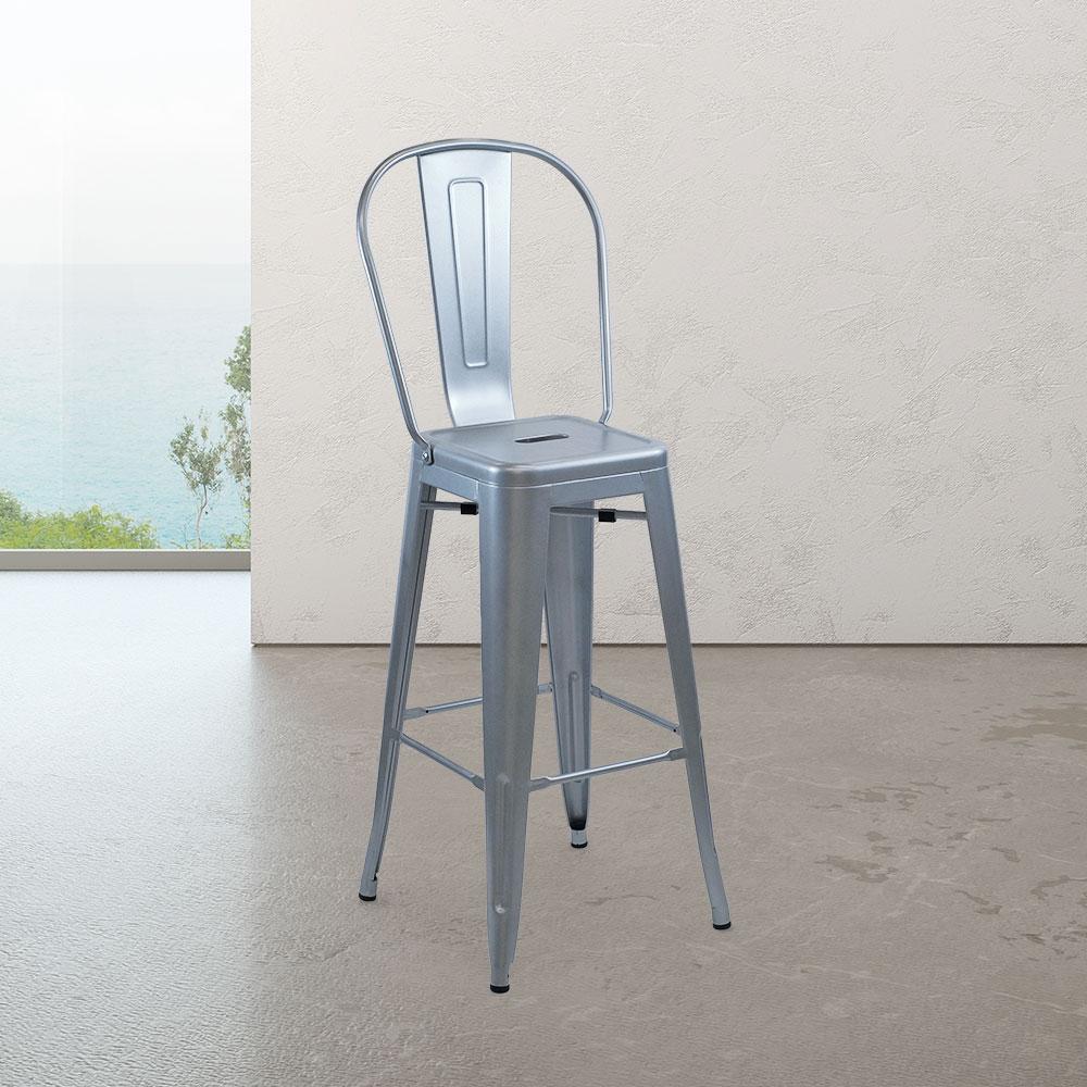 Marais A Cafe Bar Stool with High Back #color_Flash Silver