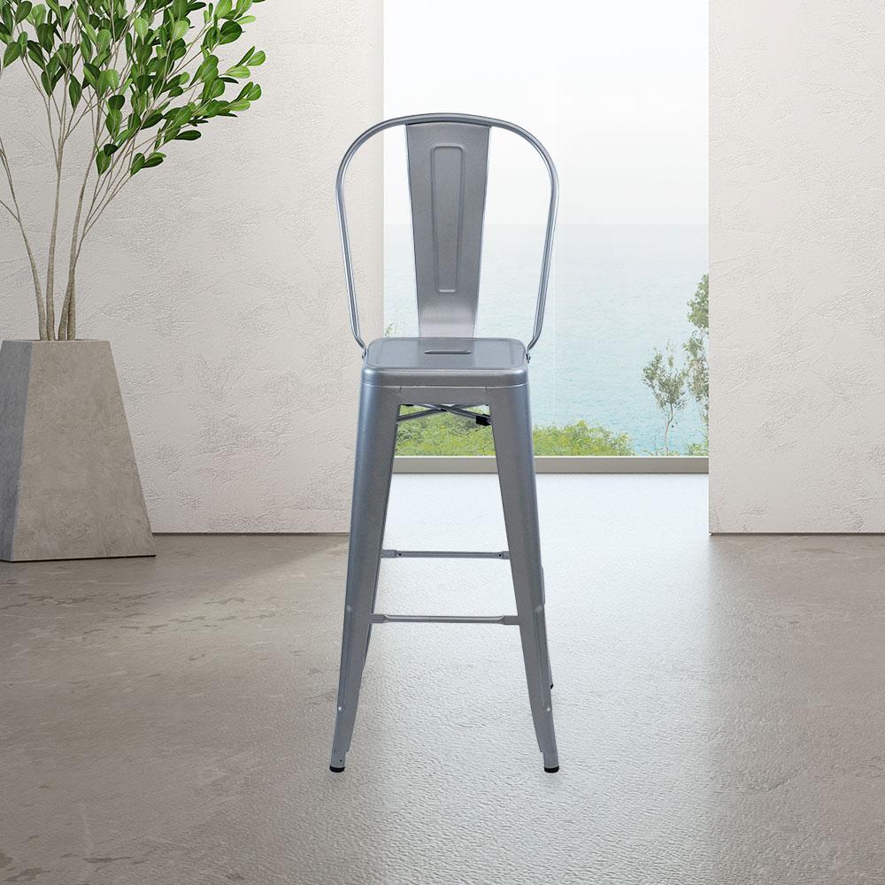 Marais A Cafe Bar Stool with High Back #color_Flash Silver