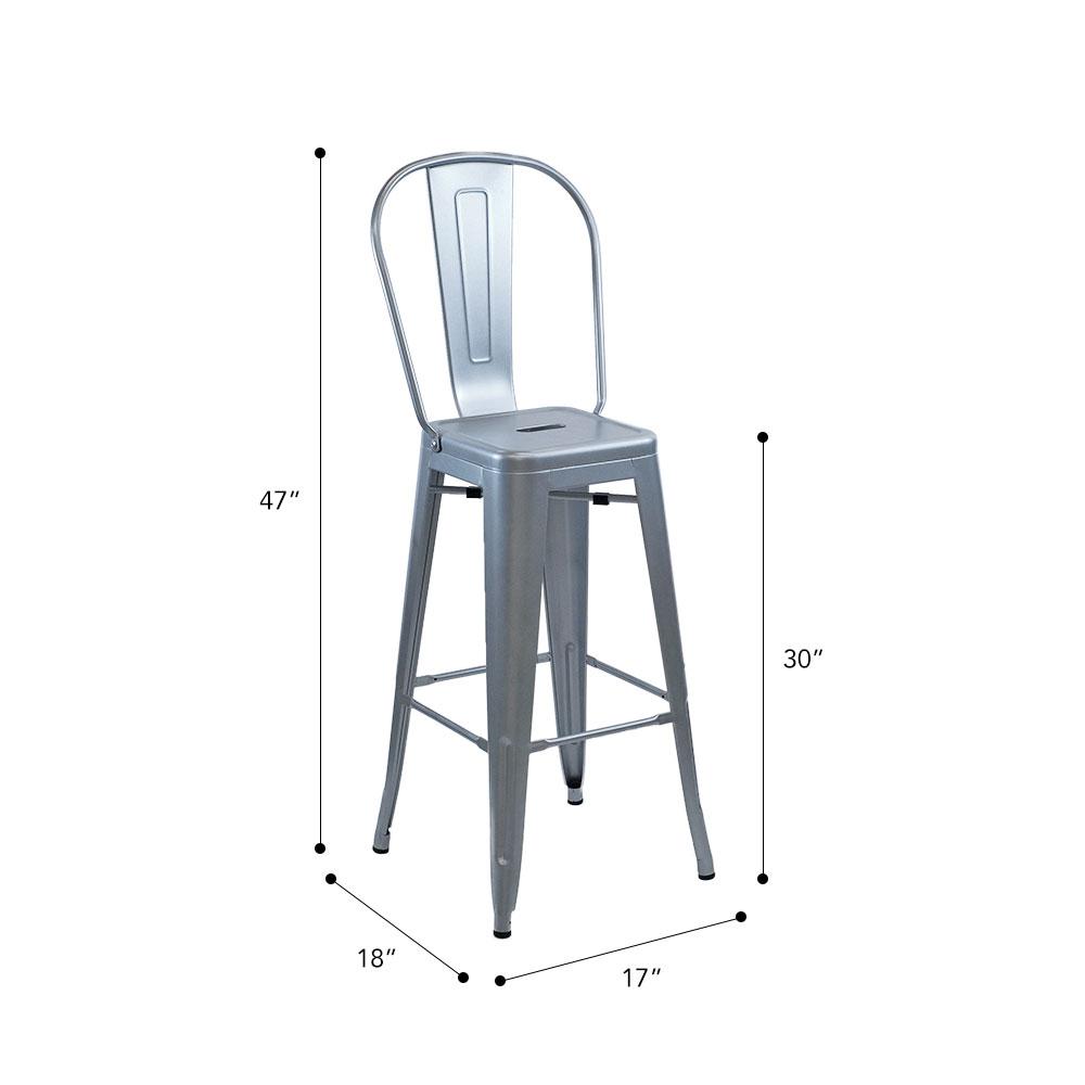Marais A Cafe Bar Stool with High Back #color_Flash Silver