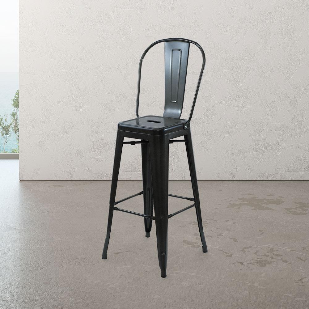 Marais A Cafe Bar Stool with High Back #color_Gunmetal