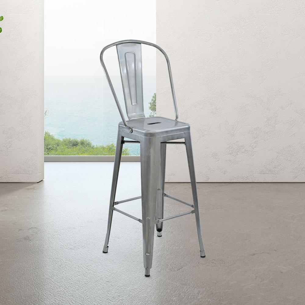 Marais A Cafe Bar Stool with High Back #color_Polish Raw