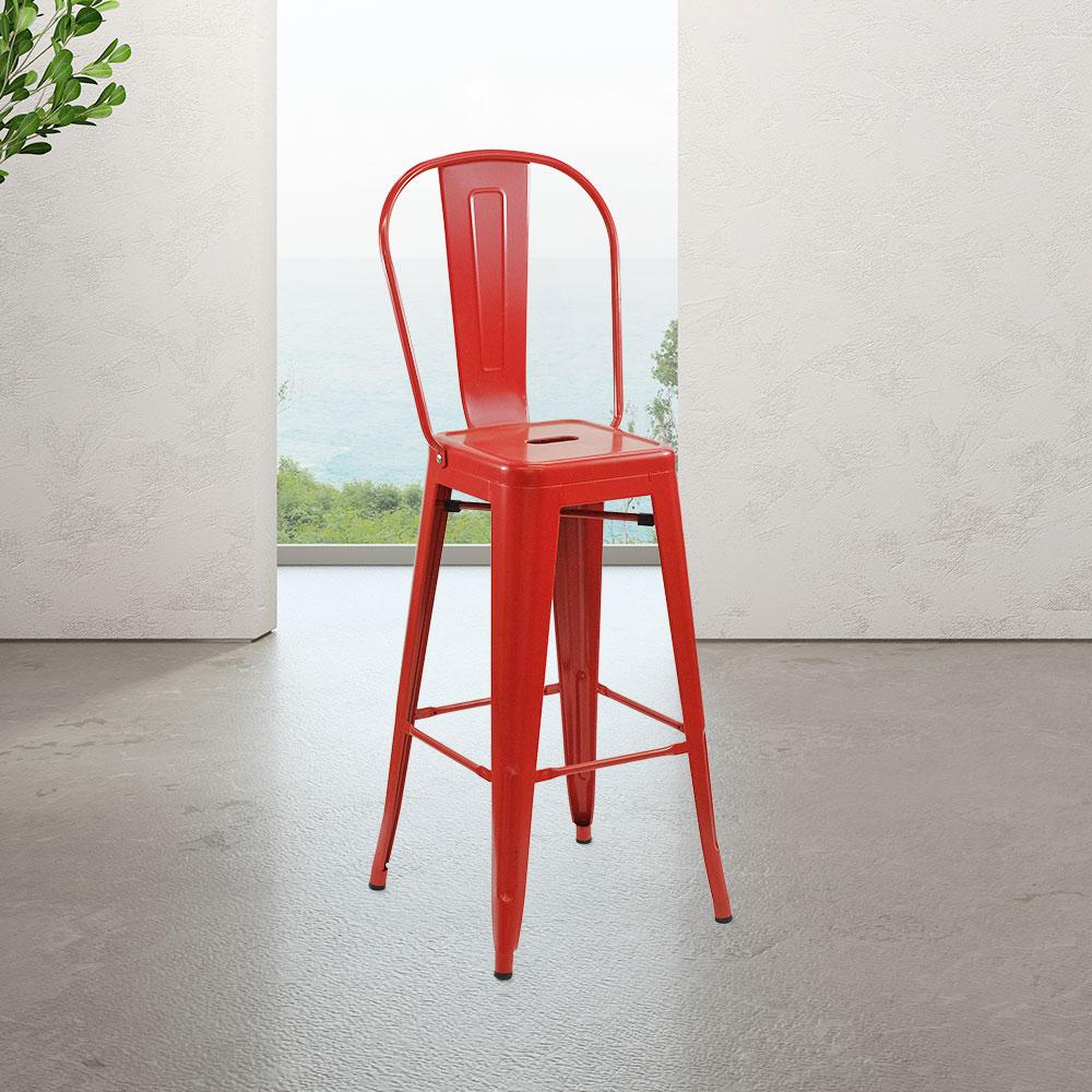 Marais A Cafe Bar Stool with High Back #color_Red