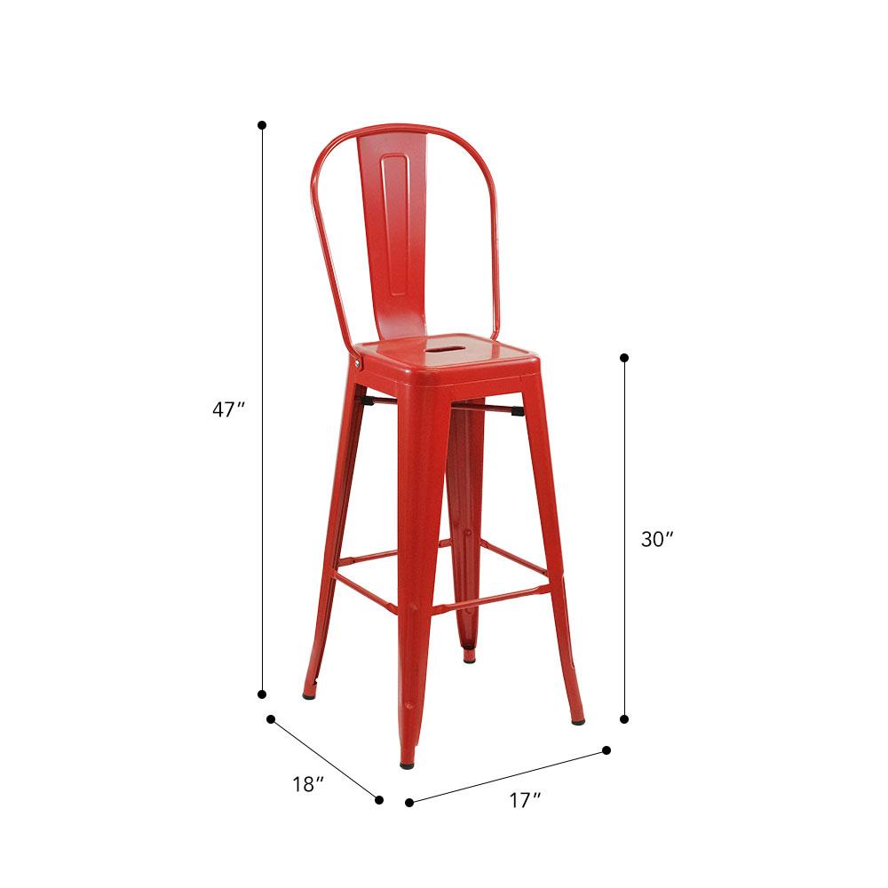 Marais A Cafe Bar Stool with High Back #color_Red