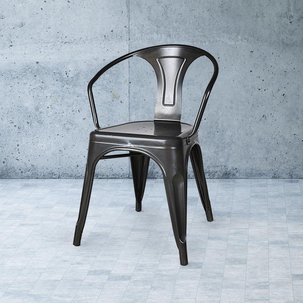 Heritage Industrial Metal Arm Chair with Slat Back #color_Black