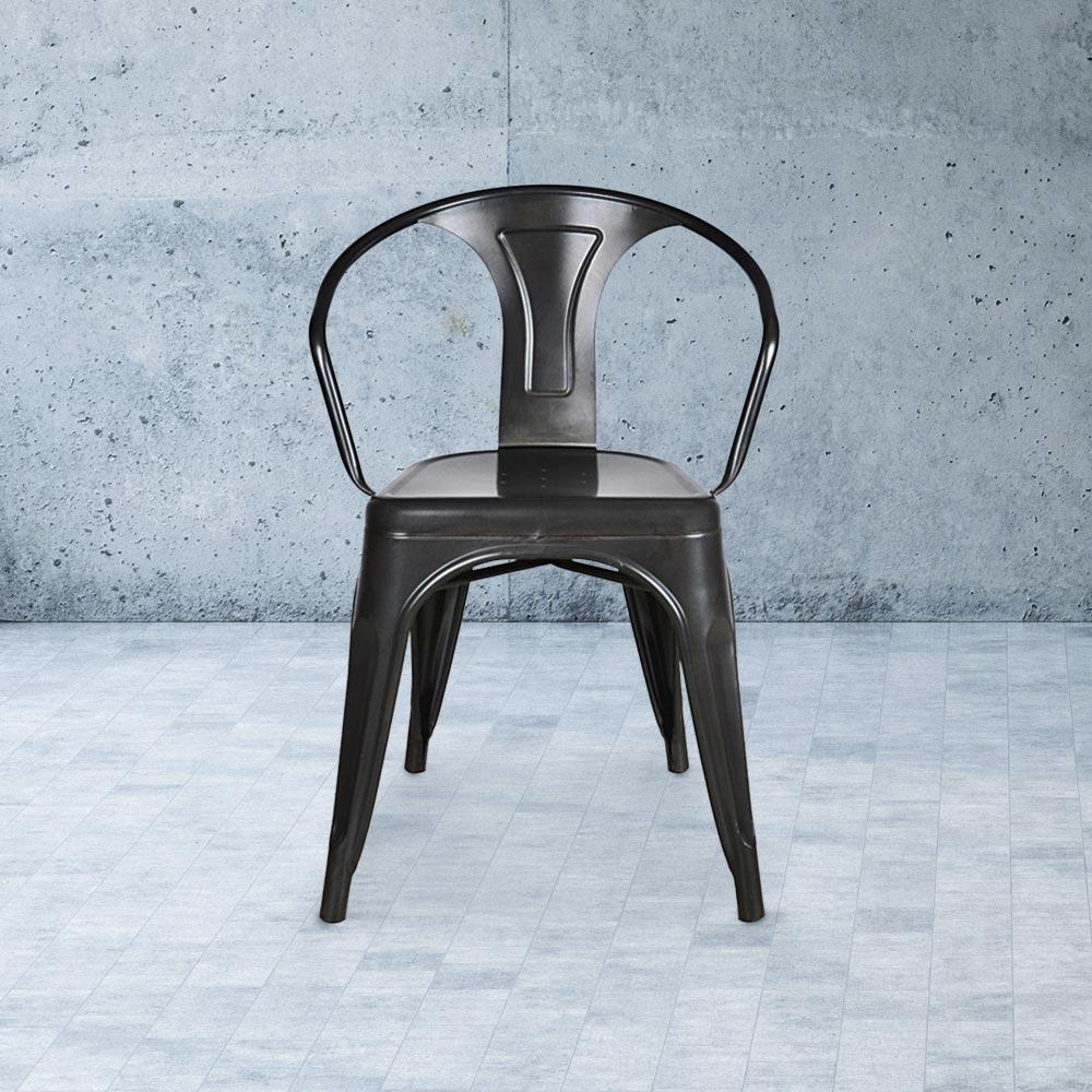 Heritage Industrial Metal Arm Chair with Slat Back #color_Black