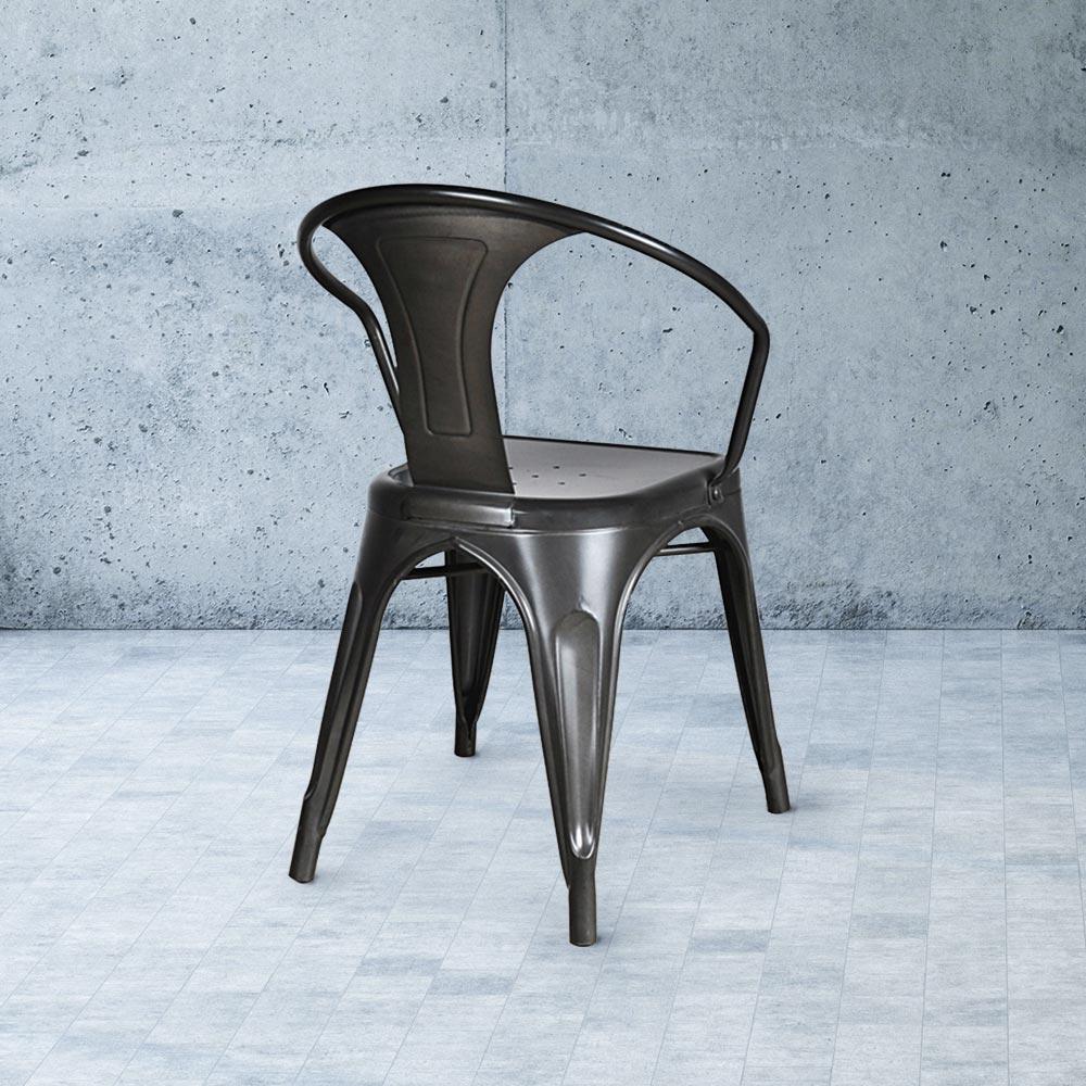 Heritage Industrial Metal Arm Chair with Slat Back #color_Black