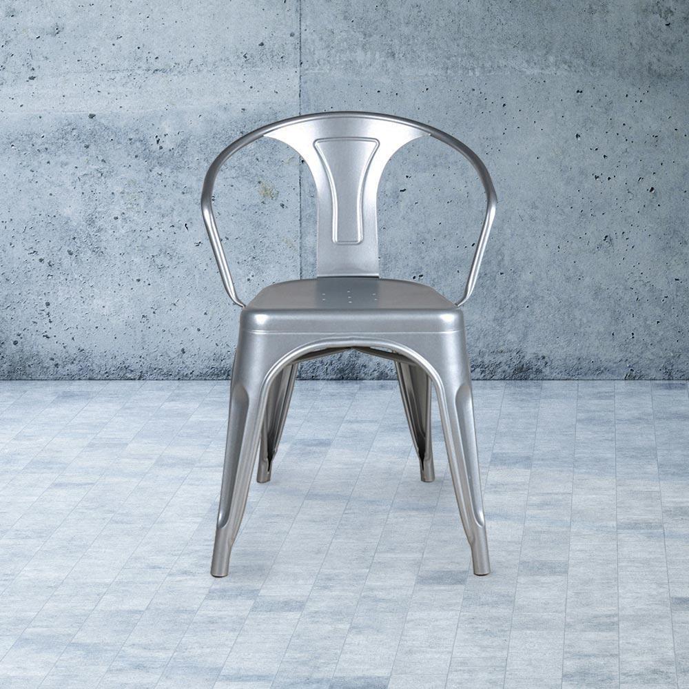 Heritage Industrial Metal Arm Chair with Slat Back #color_Flash Silver