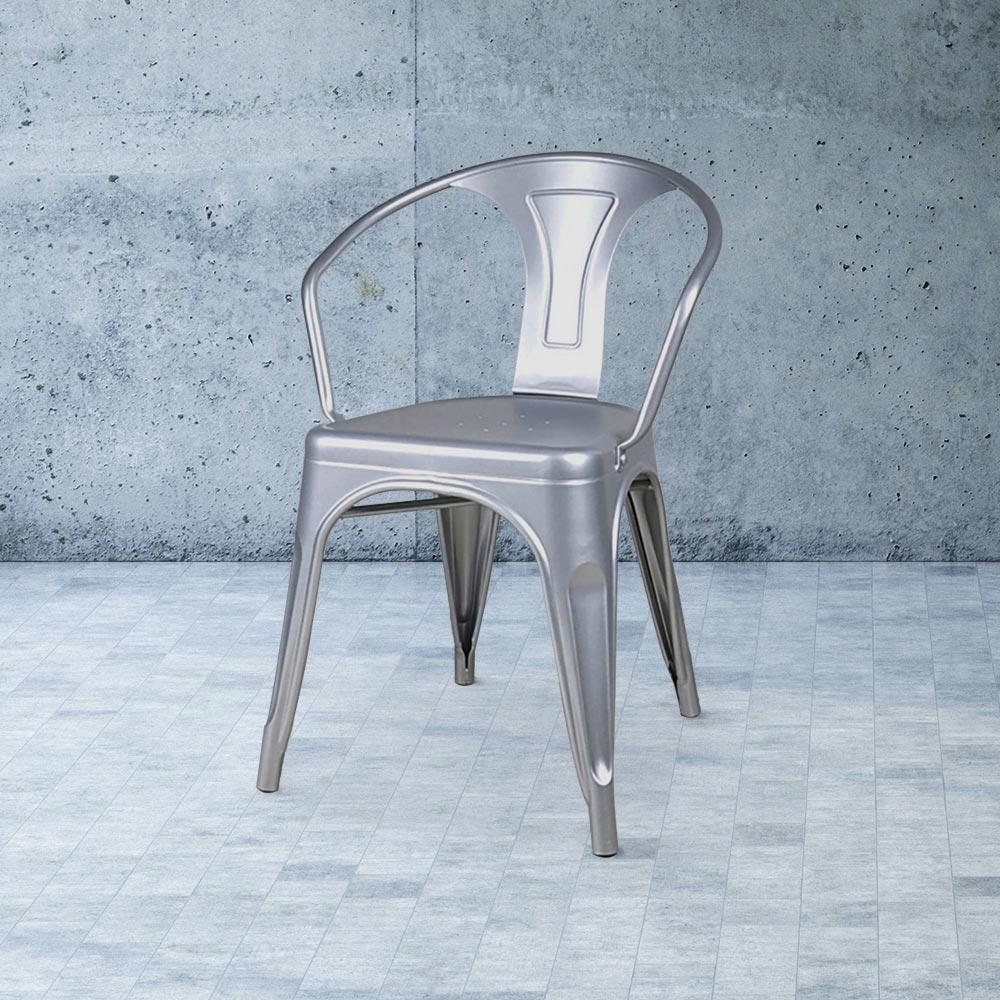 Heritage Industrial Metal Arm Chair with Slat Back #color_Flash Silver