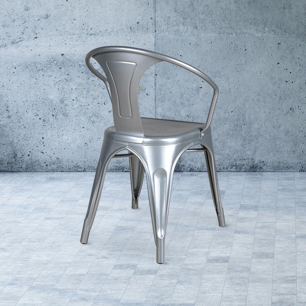 Heritage Industrial Metal Arm Chair with Slat Back #color_Flash Silver