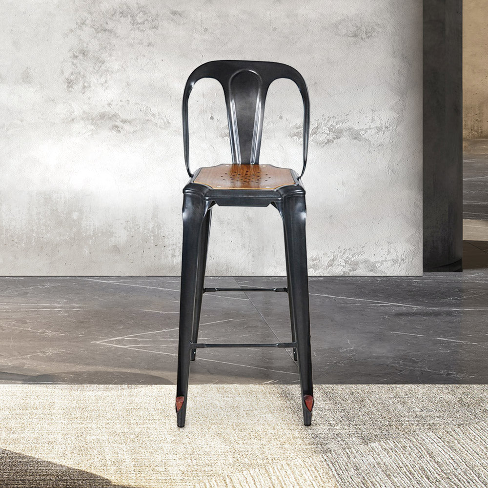 Marais Bar Stool with High Back #color_Gunmetal