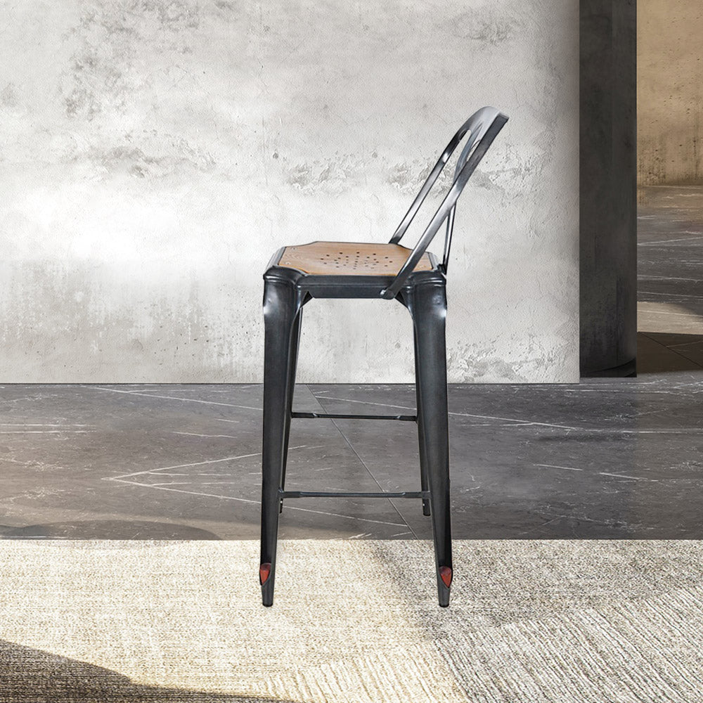 Marais Bar Stool with High Back #color_Gunmetal