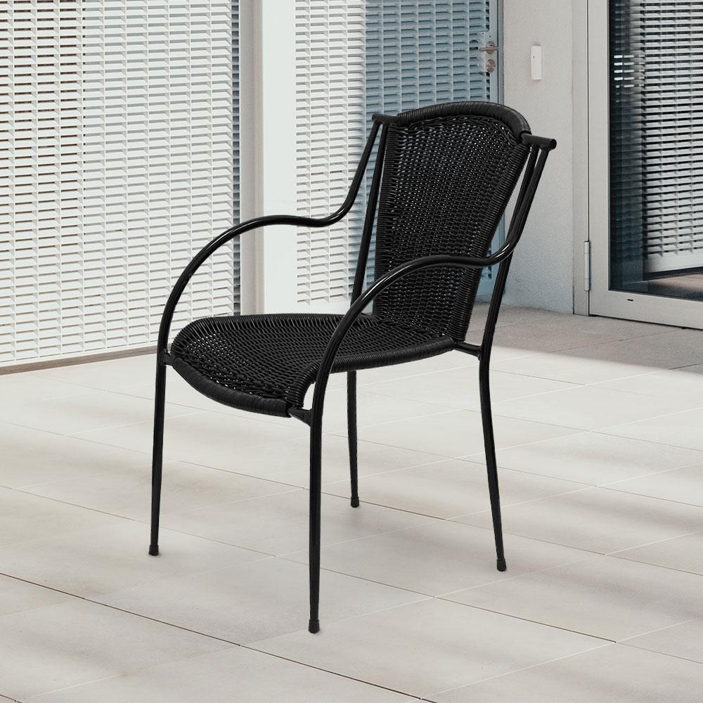 Stacking Patio Dining Arm Chair #color_Black