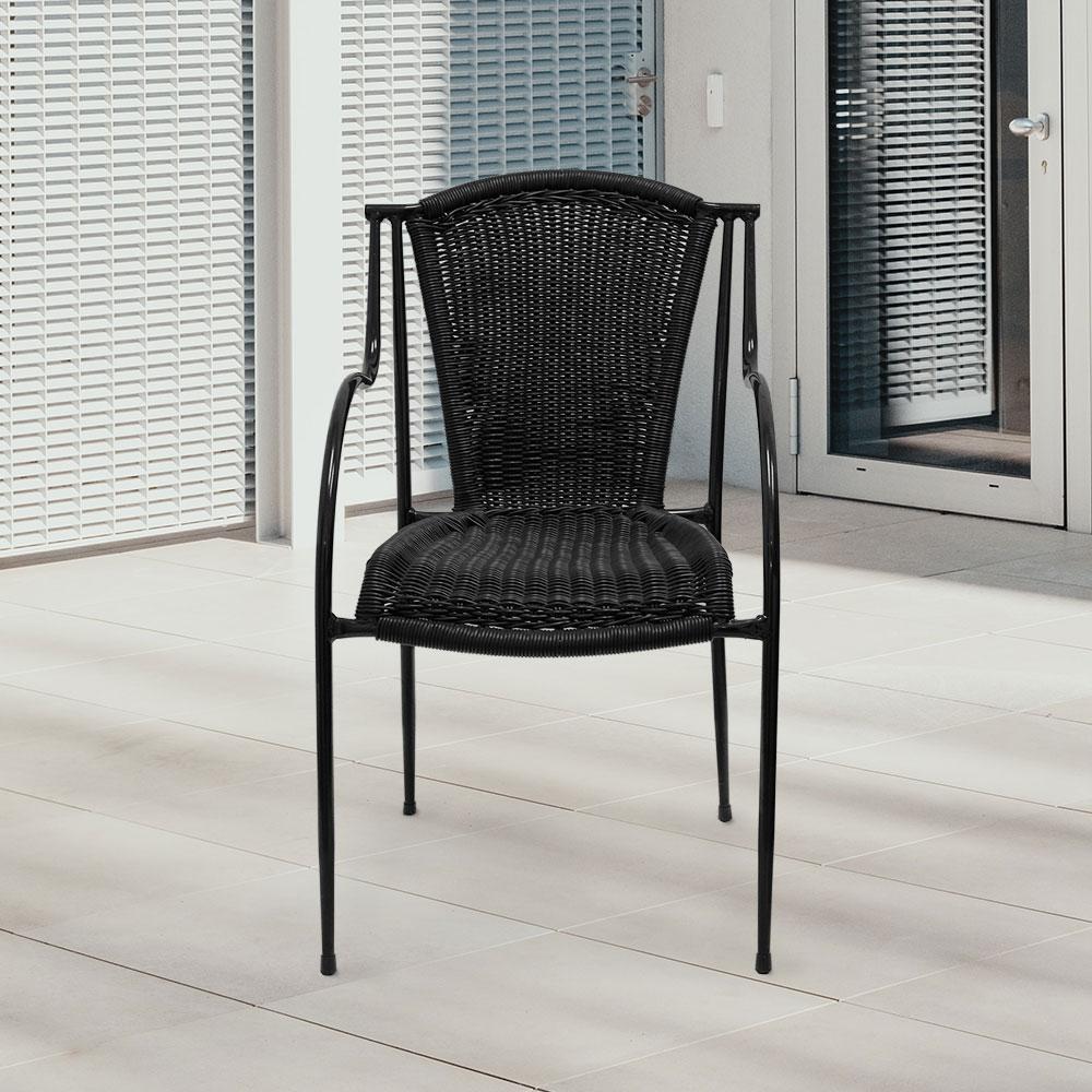 Stacking Patio Dining Arm Chair #color_Black